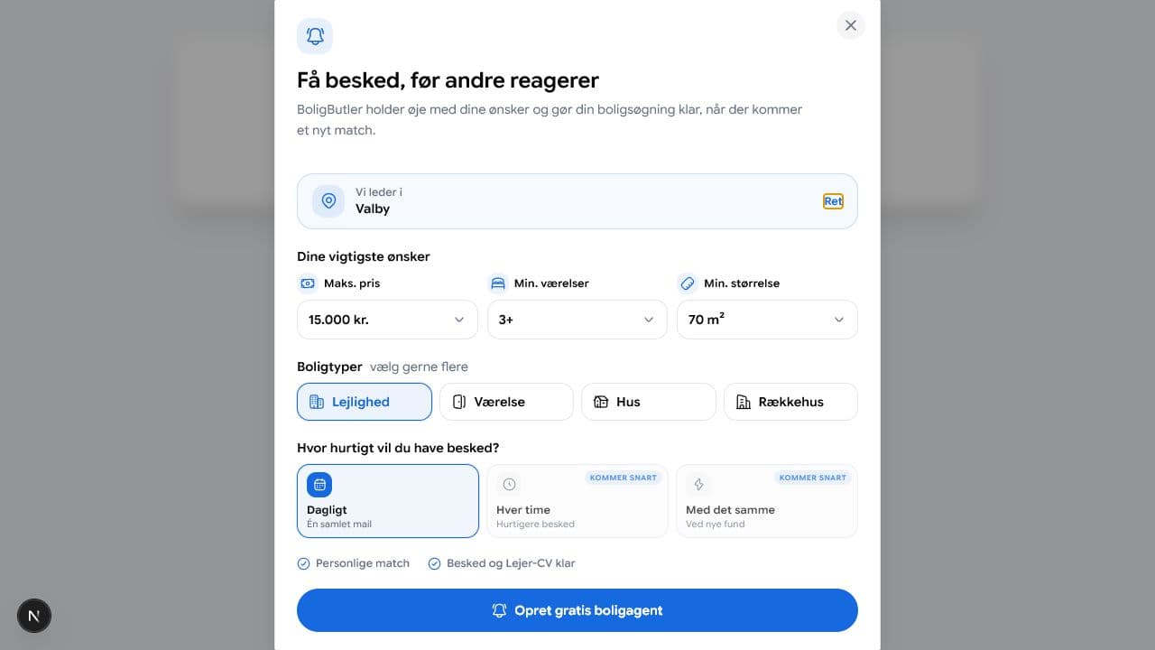 Formularen til at oprette en Boligagent
