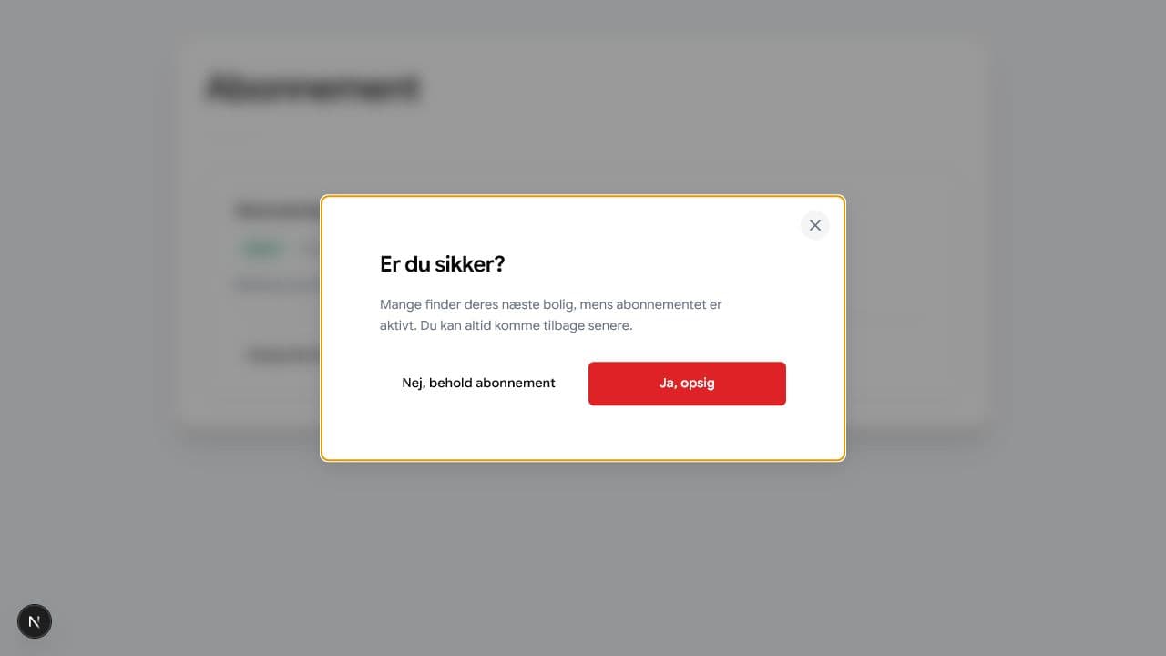 Bekræftelsesvindue med knappen Ja, opsig